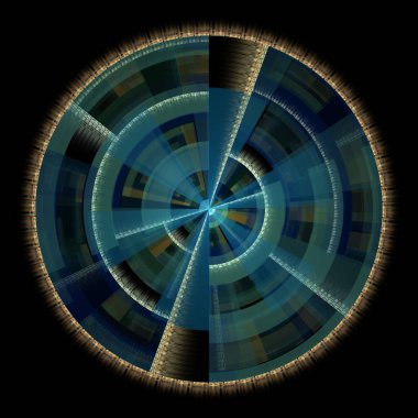 Fraktal disk serisi. Sanat, fraktal alev görselleştirme, tasarım, bilim, kaos teorisi ve fraktal geometri konularında çok renkli geometrik bir soyutlama.