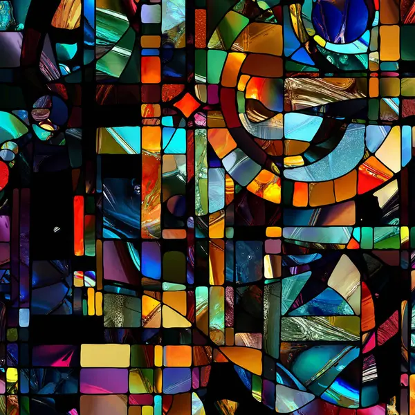 Sharp Stained Glass series. Composition of abstract color glass patterns on the subject of chroma, light and pattern perception, geometry of color and design.
