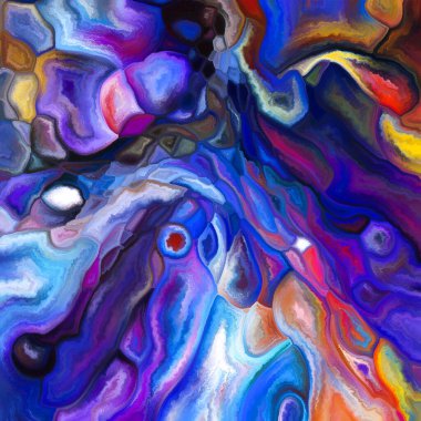 Örtülü tuval serisi. Birlik arayışı, bütünleşme, gerçeklik görüşü konularındaki renk entegre parçaların bileşimi.