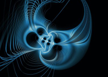 Fraktal patika serisi. Bilim, tasarım, geometrik görselleştirme, fraktal geometri, kaos teorisi ve sanat konularında merkezi bir çekirdek oluşturan karmaşık parlayan çizgiler.