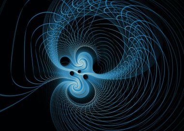 Fraktal Geometri serisi. Görselleştirme, geometri, matematik, fraktal tasarım ve bilim konularında soyut bir kompozisyonda mavi ışık dalgaları yükseliyor..