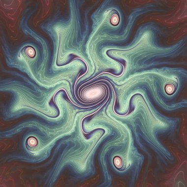 Fraktal akış serisi. Kaos teorisi, sanat, akış görselleştirme, fraktal geometri, bilim ve tasarım konularındaki sürekli hareketin ve değişimin güçlü soyut bir görüntüsü.