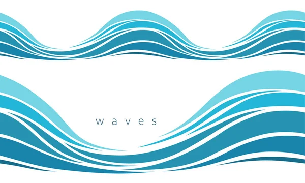 Seamless Beautiful Waves Vector Blue Marine Pattern Stylized Design — ストックベクタ