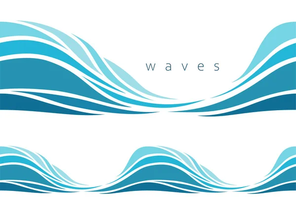 Seamless Beautiful Waves Vector Blue Marine Pattern Stylized Design — Stock Vector