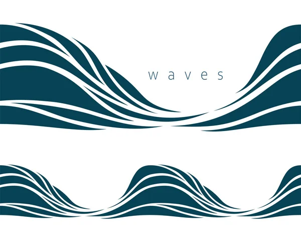 Bezešvé Krásné Vlny Vektorově Modrý Námořní Vzor Stylizovaný Design — Stockový vektor