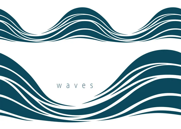 Seamless Beautiful Waves Vector Blue Marine Pattern Stylized Design — стоковый вектор