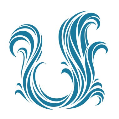 Dikey bileşimi ve zarif simetrisi olan vektör su girdabı. Dinamik akışla birlikte deniz esinlenilmiş soyut bir süs. Dövme, logo, okyanus görselleri ve grafik tasarımı için mükemmel.