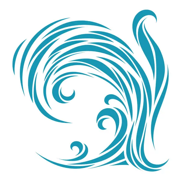 Dalgalı dinamik çizgileri ve okyanustan esinlenilmiş hareketleriyle mavi bir girdap. Enerji ve ritmi olan soyut vektör elemanı. Dövme, deniz tasarımı ve grafik dekorasyonu için mükemmel.