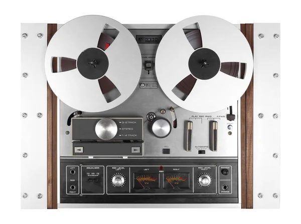 Vintage Music and sound - Retro reel to reel rack tapes recorder isolated white background.