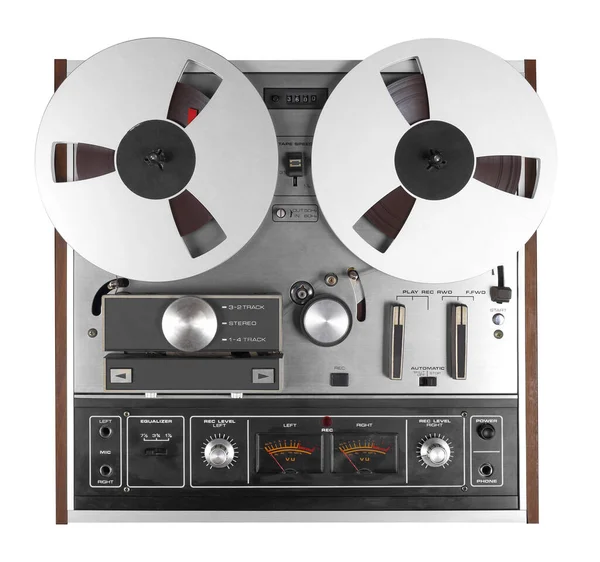 Vintage Music and sound - Retro reel to reel tapes recorder isolated white background.