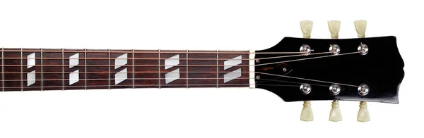 ネックパールインレイとヘッドストックブラックアコースティックギター絶縁白の背景 — ストック写真