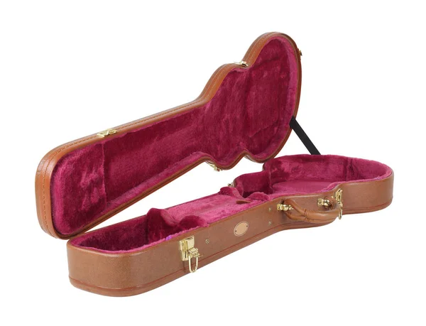 Instrumento Musical Caixa Rígida Guitarra Elétrica Marrom Vermelha Aberta Isolada — Fotografia de Stock