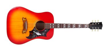 Müzikal enstrüman - Çok nadir bulunan vintage vinguard kuş akustik gitar izole edilmiş beyaz arka plan. Yol işçisi burada..