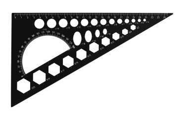 Bilim ve eğitim - Geometrik çizim için çok işlevli üçgen cetvel-cetvel beyaz arka planda izole edilmiştir. Yol işçisi öncüdür.