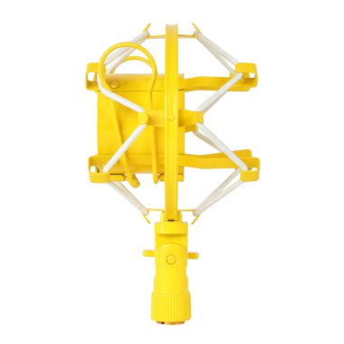 Müzik ve ses - Sarı Metal Mikrofon Mikrofon Mic Shock Mount MXL beyaz arkaplana uyuyor.