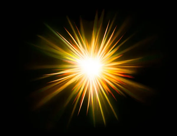 太陽光線 暖かい光 光沢のある爆発サンビーム光線の輝きの背景 太陽のオーバーレイ効果 スポットライト イラスト比で隔離された光線 — ストック写真