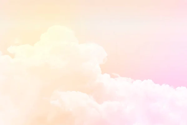 Pink pastel sky background. Fantasy beautiful white fluffy clouds on soft pink sky. Pale pink gradient on smooth cloudscape. Cloudy abstract on magical sk
