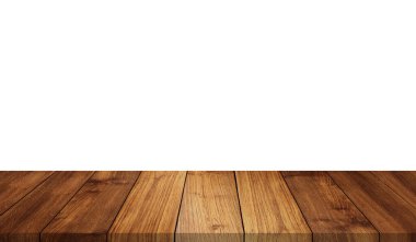 Şablon için boş ahşap masa üstü ya da sayaç görüntüleme montajları ürünü. Ahşap tablo boş kırsal raf ürün görüntüleme için, beyaz arkaplanda izole