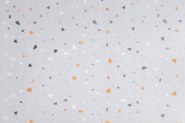 Terrazzo mermer döşemeli taş duvar dokusu soyut arkaplan. Beton yüzeyde renkli terrazzo döşeme, mimari iç tasarım deseni, modern ev dekorasyonu için duvar kağıdı malzemesi.