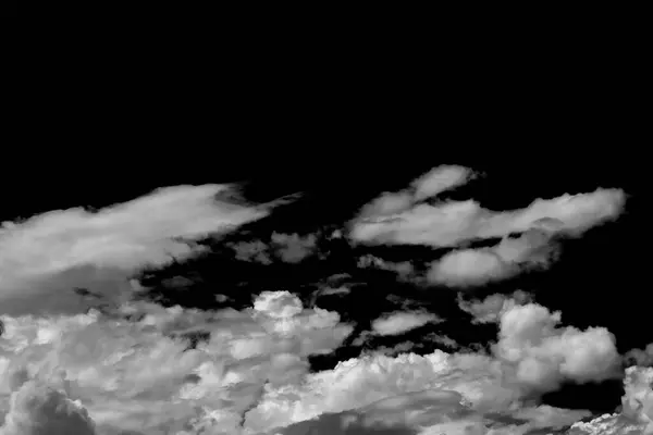 stock image Large white clouds. Cloud isolated on black sky with fluffy white cloudscape texture. Black sky nature background, cloudy, white and black, horizonta