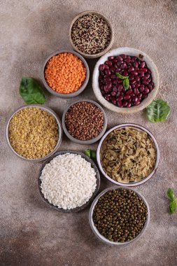 assortment of various cereals - rice, beans, quinoa, healthy food