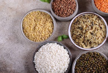 assortment of various cereals - rice, beans, quinoa, healthy food