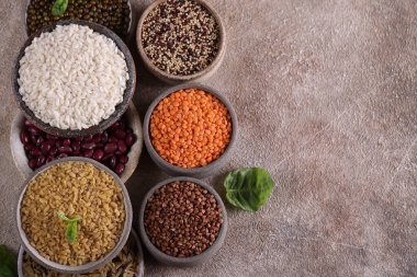 assortment of various cereals - rice, beans, quinoa, healthy food