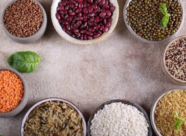assortment of various cereals - rice, beans, quinoa, healthy food