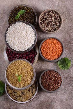 assortment of various cereals - rice, beans, quinoa, healthy food