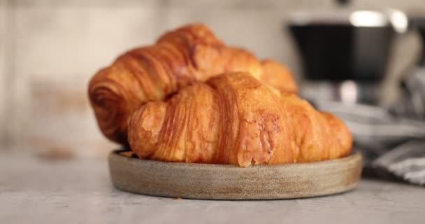 Fresh Homemade Croissant Dinner Breakfast — Stockvideo