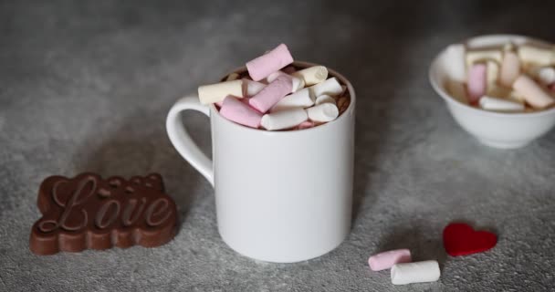 Hot Chocolate Marshmallows Valentines Day — Video Stock