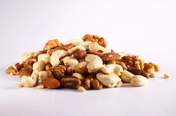 Natural Assorted Nuts White Background — Stock Photo, Image