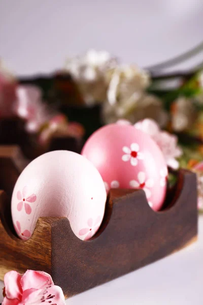 Easter Still Life Decor Eggs Flowers — Stock Photo, Image