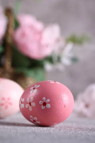 Easter Still Life Decor Eggs Flowers — Stock Photo, Image