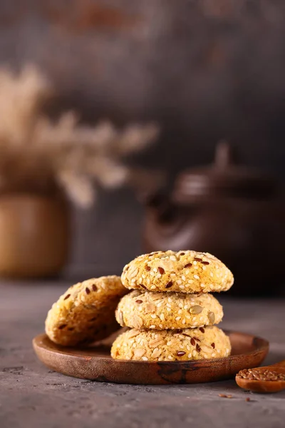 Biscoitos Orgânicos Com Linhaça Alimentos Saudáveis — Fotografia de Stock