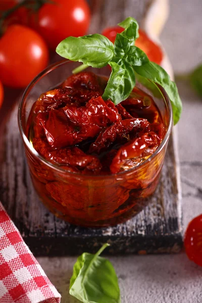 Organic Sundried Tomatoes Olive Oil Appetizer — Stock Photo, Image