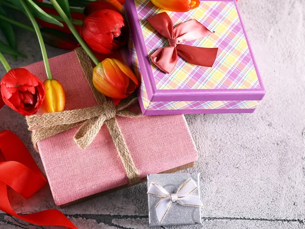 Tulpen Vakantie Cadeau Achtergrond Decoratie — Stockfoto