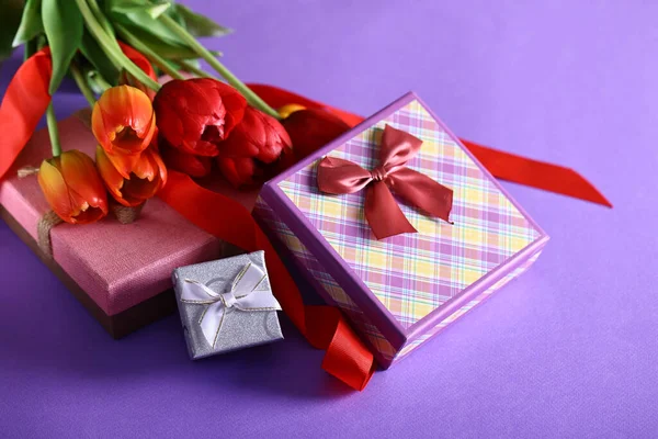 Tulpen Vakantie Cadeau Achtergrond Decoratie — Stockfoto