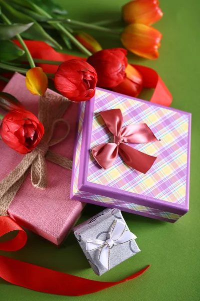 Тюльпаны Праздник Подарок Украшения Фона — стоковое фото