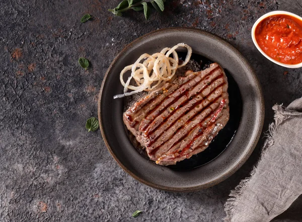 Fried Steak Tomato Sauce Plate — Stock Photo, Image