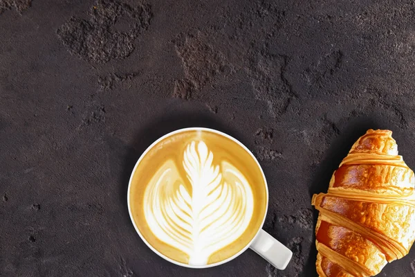 Tasse Latte Coffee Auf Holzhintergrund Draufsicht — Stockfoto