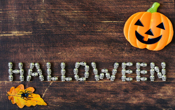 wooden background with halloween lettering for banner