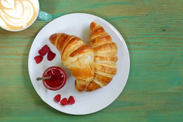 Cup Aromatic Coffee Fresh Croissants Breakfast — Stock Photo, Image