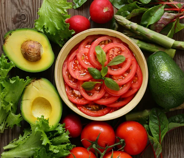 Alimentos Saludables Verduras Ensalada Aguacate — Foto de Stock