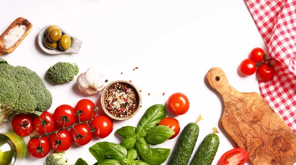 Fondo Alimentos Con Verduras Tomates Hierbas — Foto de Stock