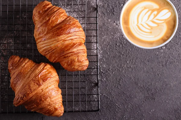 Petit Déjeuner Avec Croissants Frais Café — Photo