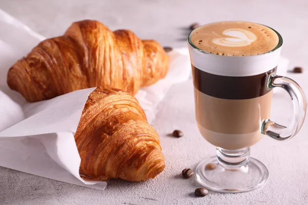 Breakfast Fresh Croissants Coffee — Stock Photo, Image