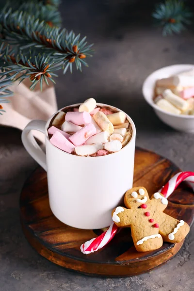 Warme Chocolademelk Met Marshmallows Peperkoek Leven Kerststijl — Stockfoto