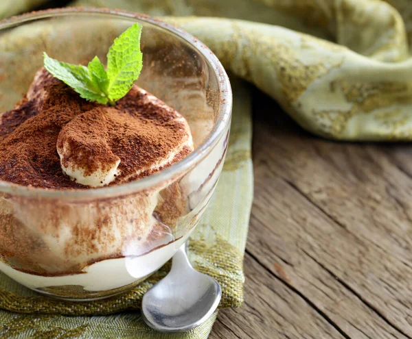 Dessert Tiramisu Glass Portion Serving — Stock Photo, Image