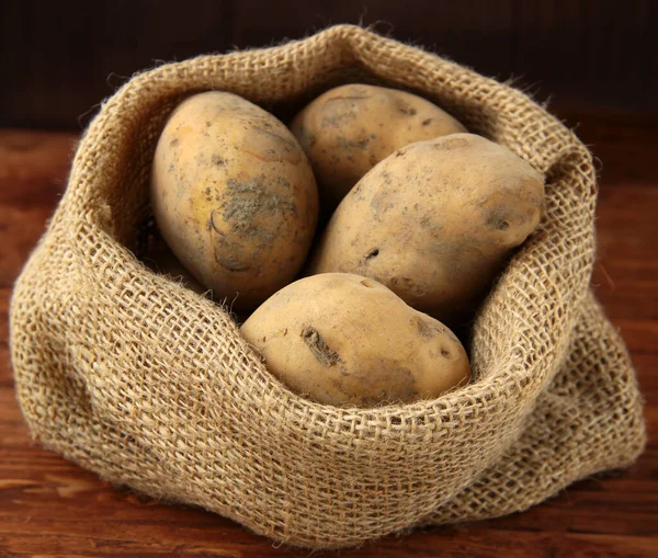 organic raw potatoes in a bag on the table